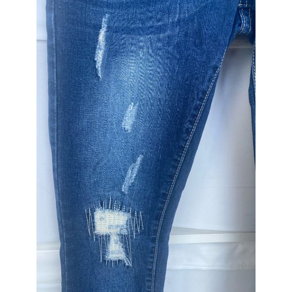 Blue Distressed Ripped Skinny 7/8 Denim Jeans 8 - Picture 5 of 5